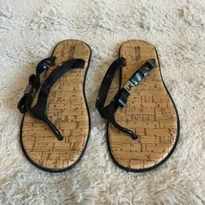 Michael Kors Womens Jet Set MK Jelly Thong Sandals Black Cork Print Bow Size 5